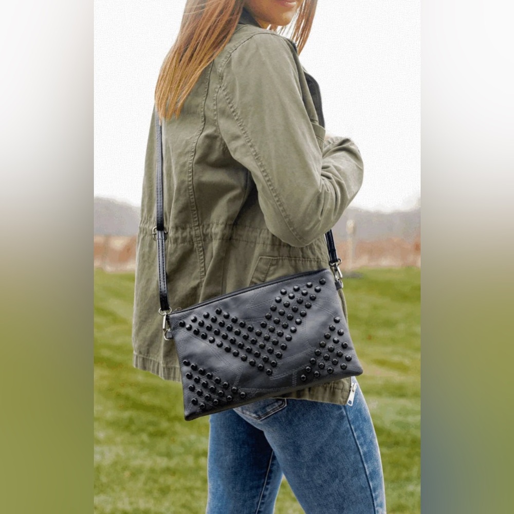Soft Vegan Leather Studded Black Crossbody | EUC - Picture 7 of 12